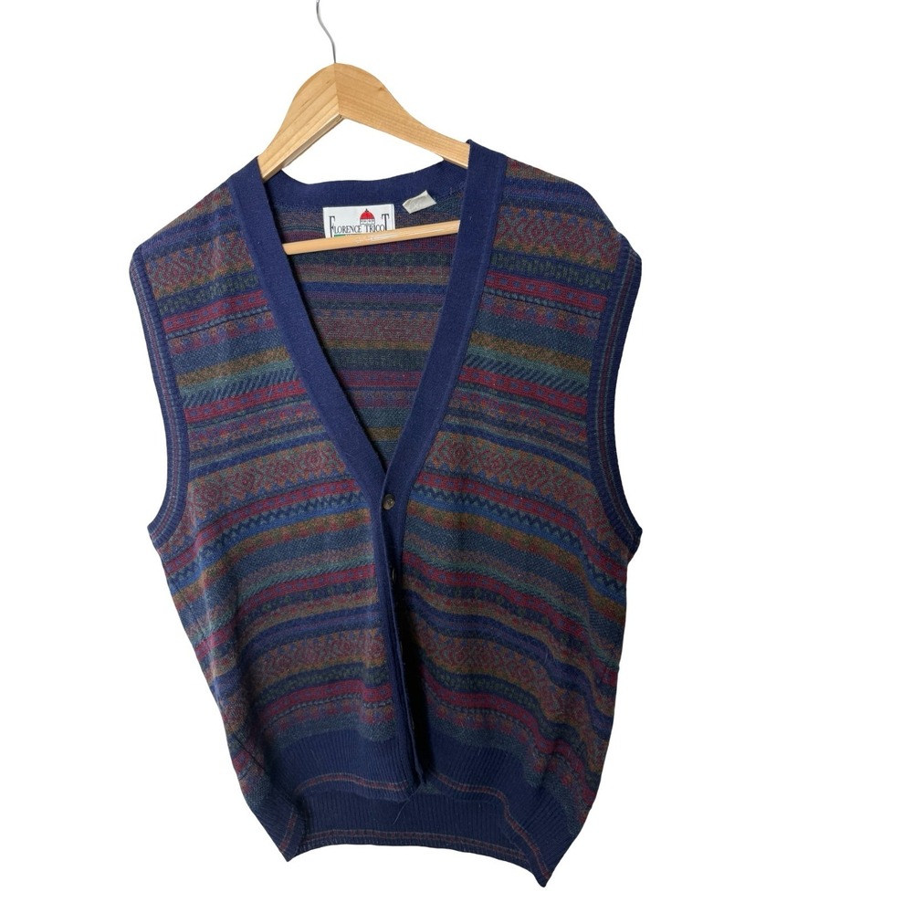 Vintage Florence Tricot Sweater Vest Mens L Wool Acrylic Grandpa Made In Italy